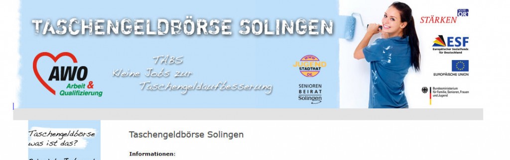 Website der Taschengeldbörse Solingen