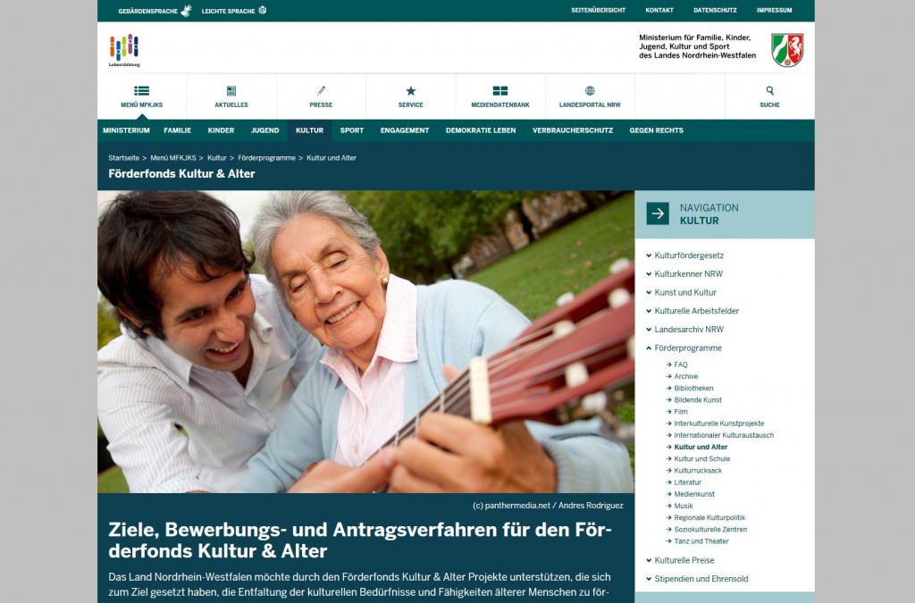 Screenshot Förderfonds Kultur und Alter _ MFK