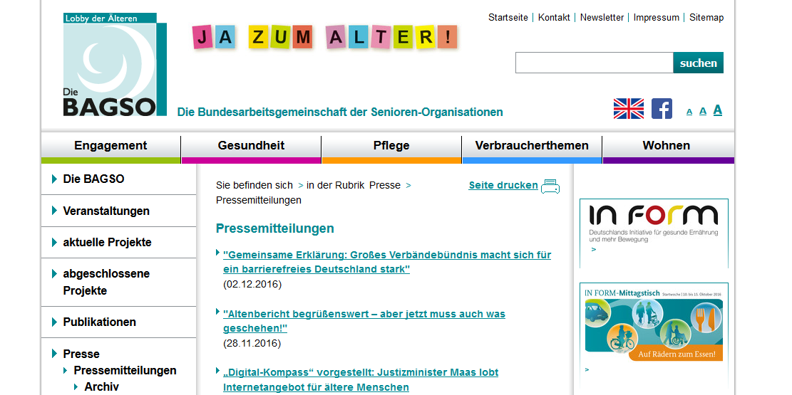 Pressemitteilung der BAGSO zum siebten Altenbericht