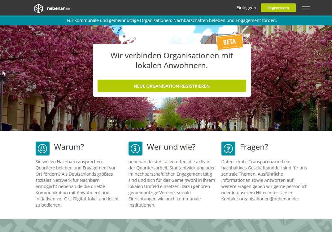 Screenshot Organisationsprofile nebenan.de