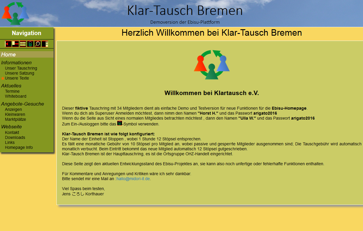 Screenshot Klartausch-Webseite