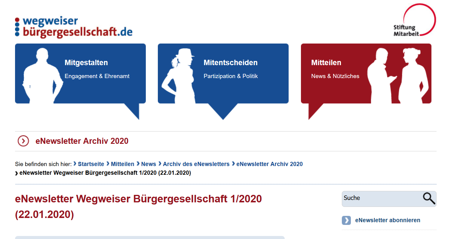 Screenshot der Website des Wegweisers Bürgergesellschaft