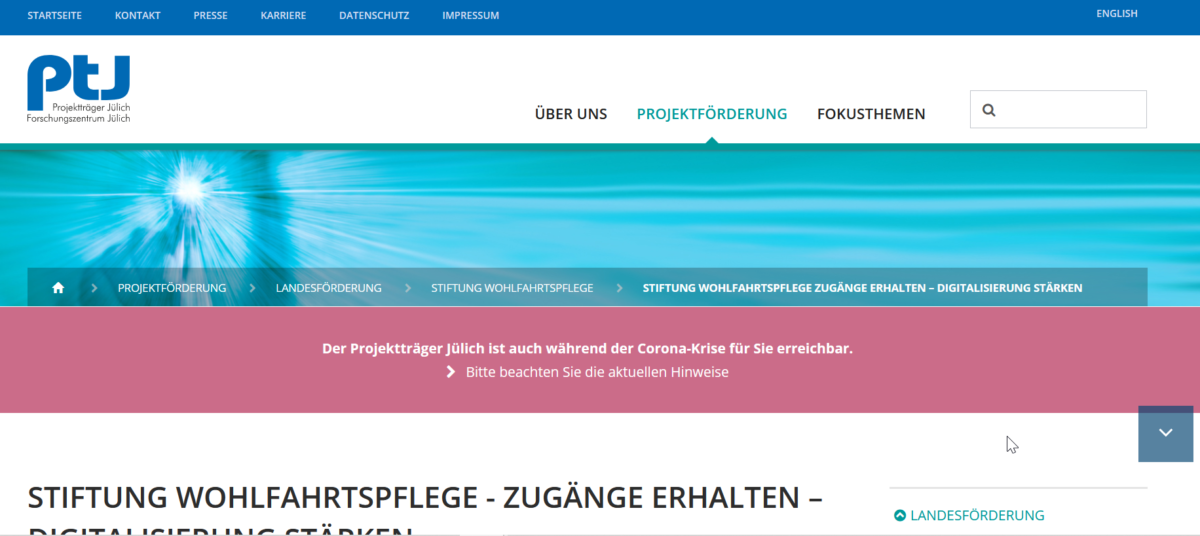 Screenshot der Website