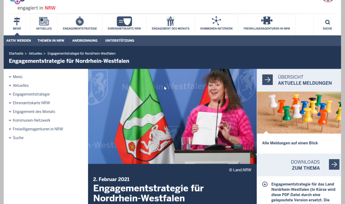 Screenshot der Website zur Engagementstrategie