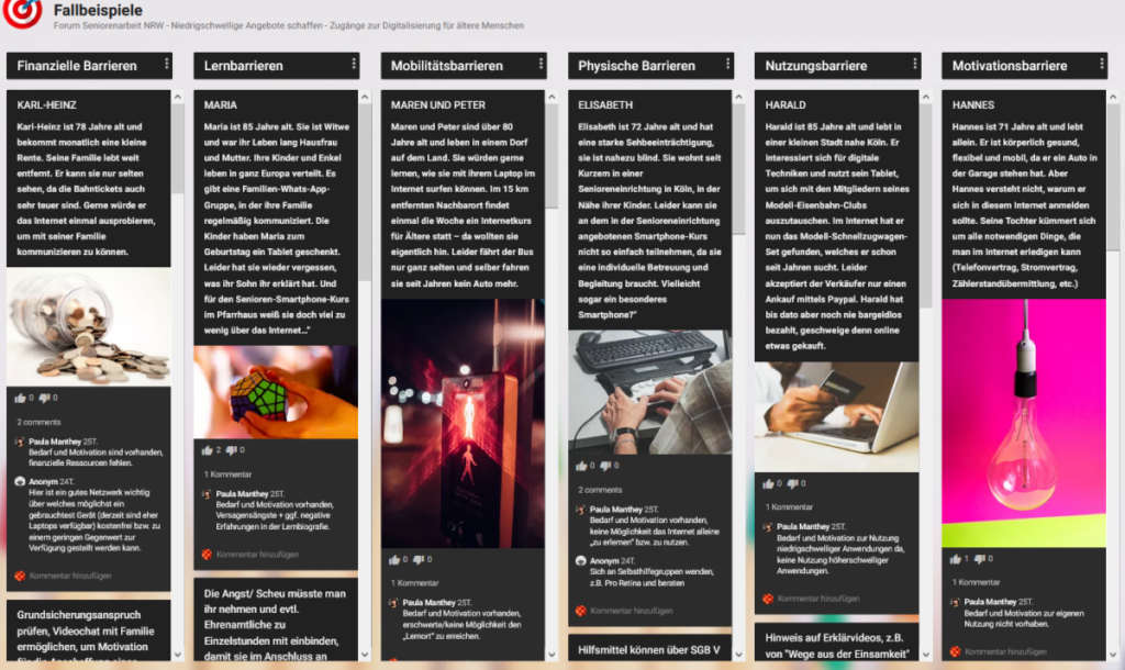 Screenshot des Padlet-Bildschirms