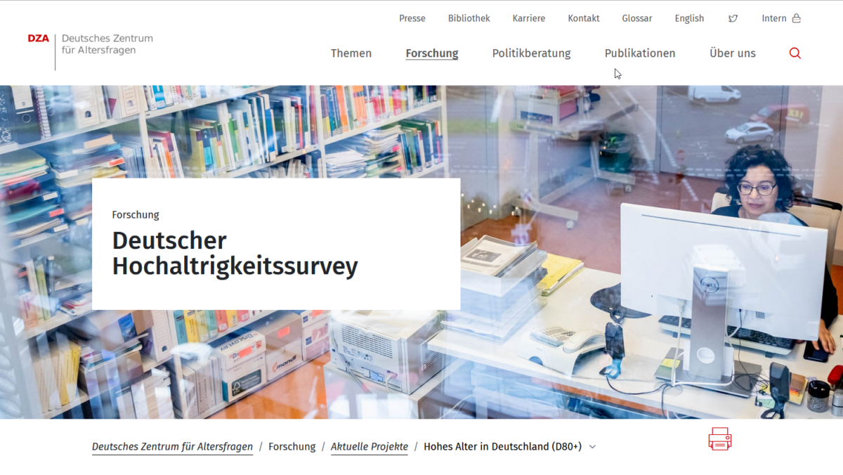 Screenshot der Website des DZA