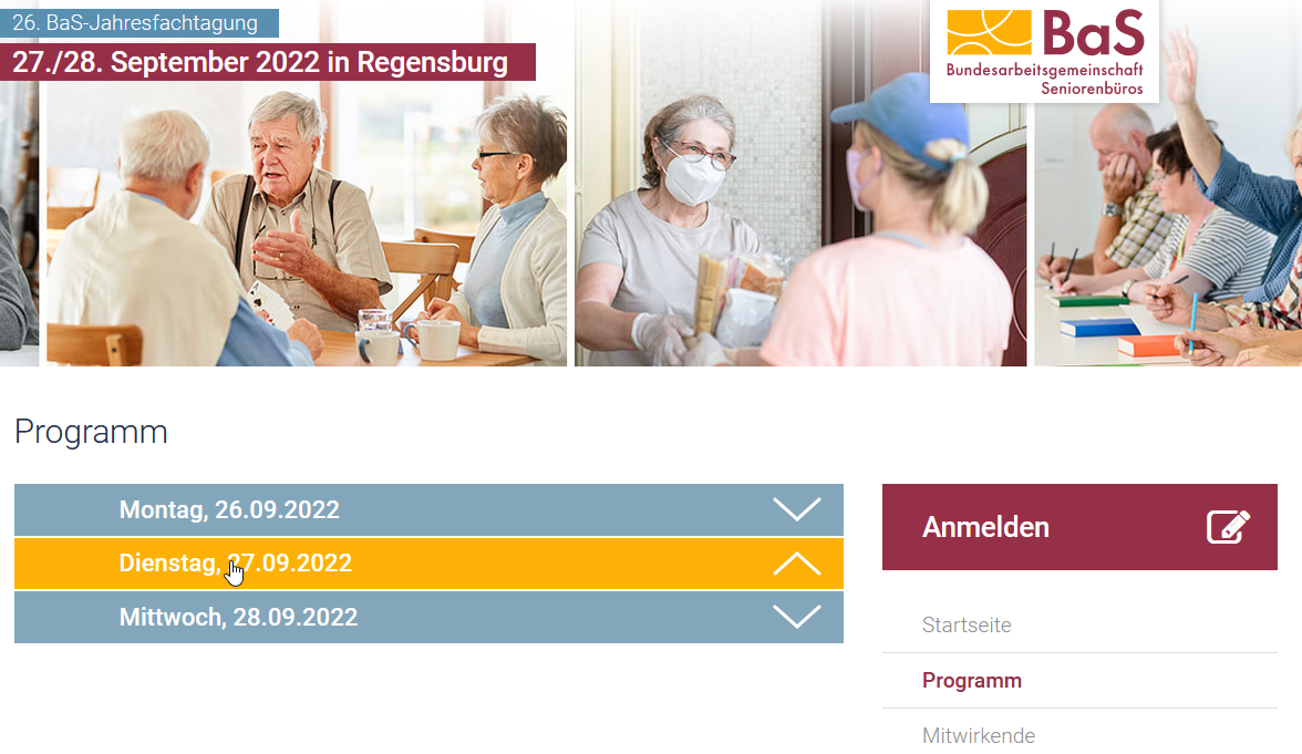 Screenshot der Website der BaS-Tagung