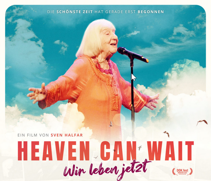 Ausschnitt des Filmplakats des Filmes "Heaven can wait", man sieht eine singende Fau, mit ausgestreckten Armen vor einem Mikrofon