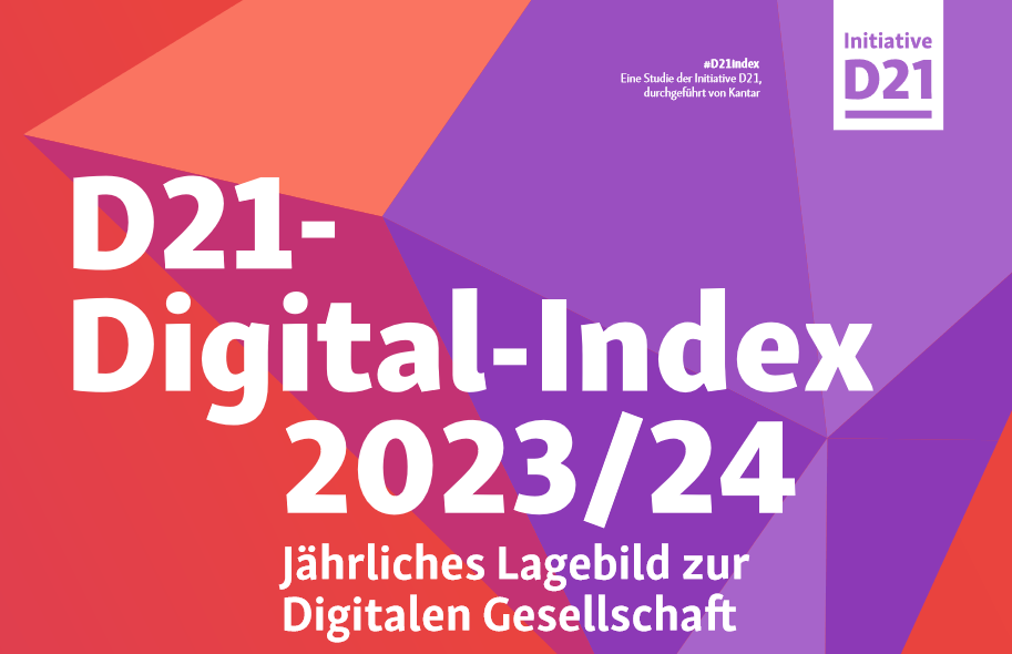 Das Bild zeigt den Schriftzug "Digital-Index 2023/24" vor einem rot-lila Hintergrund